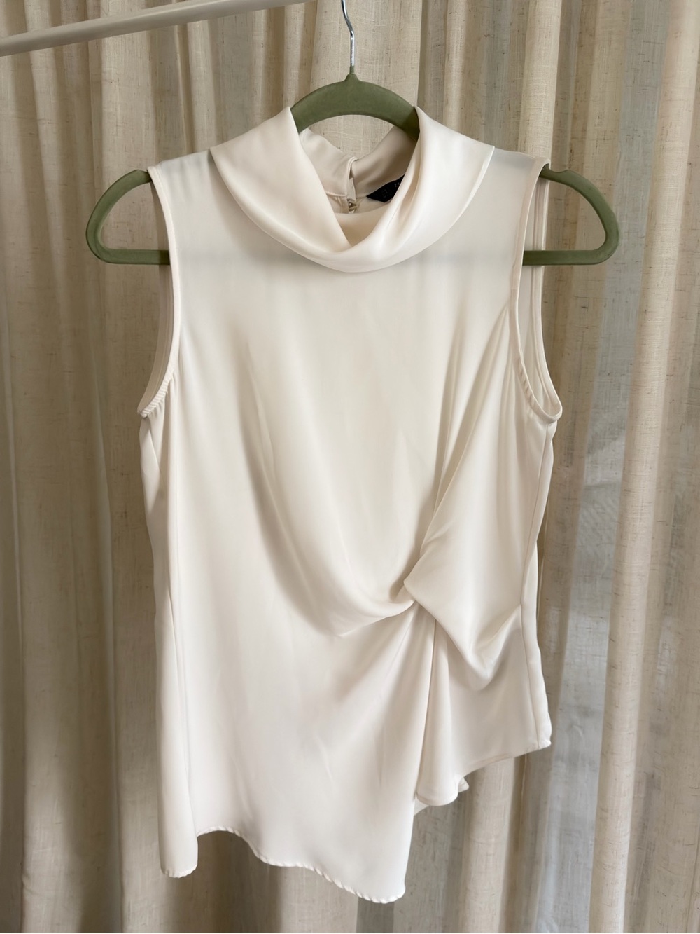 Zara Ivory Sleeveless Draped Mock Neck Camisole